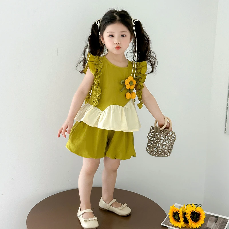 女童花朵套装洋气儿童夏季2025新款女宝宝爆款短裤两件套小女孩潮