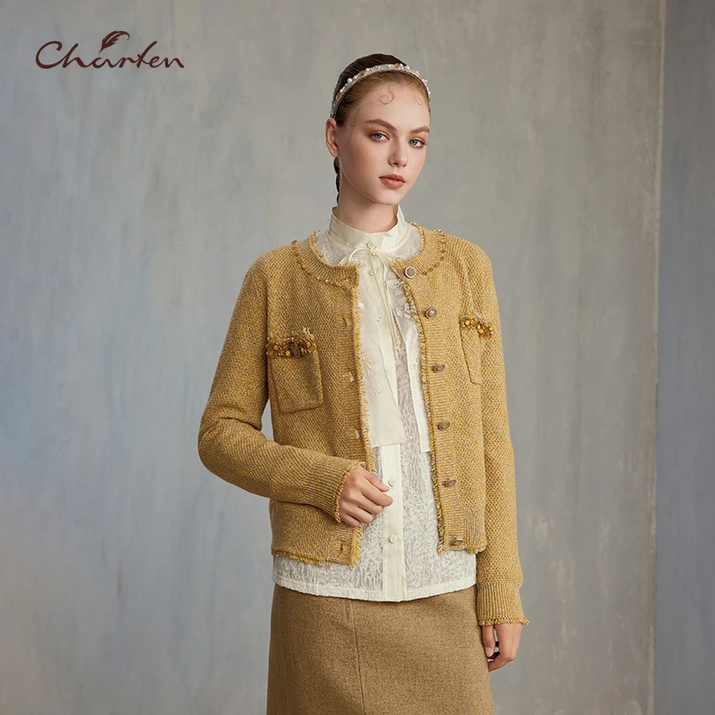 【达人专属】朝峰秋冬季小香风短外套羊绒针织短款CFE5E351-3098J