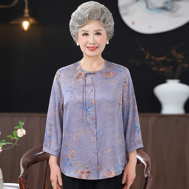 中国风老年奶奶装薄款上衣中老年女装夏装夏季女装衬衫七分袖小衫