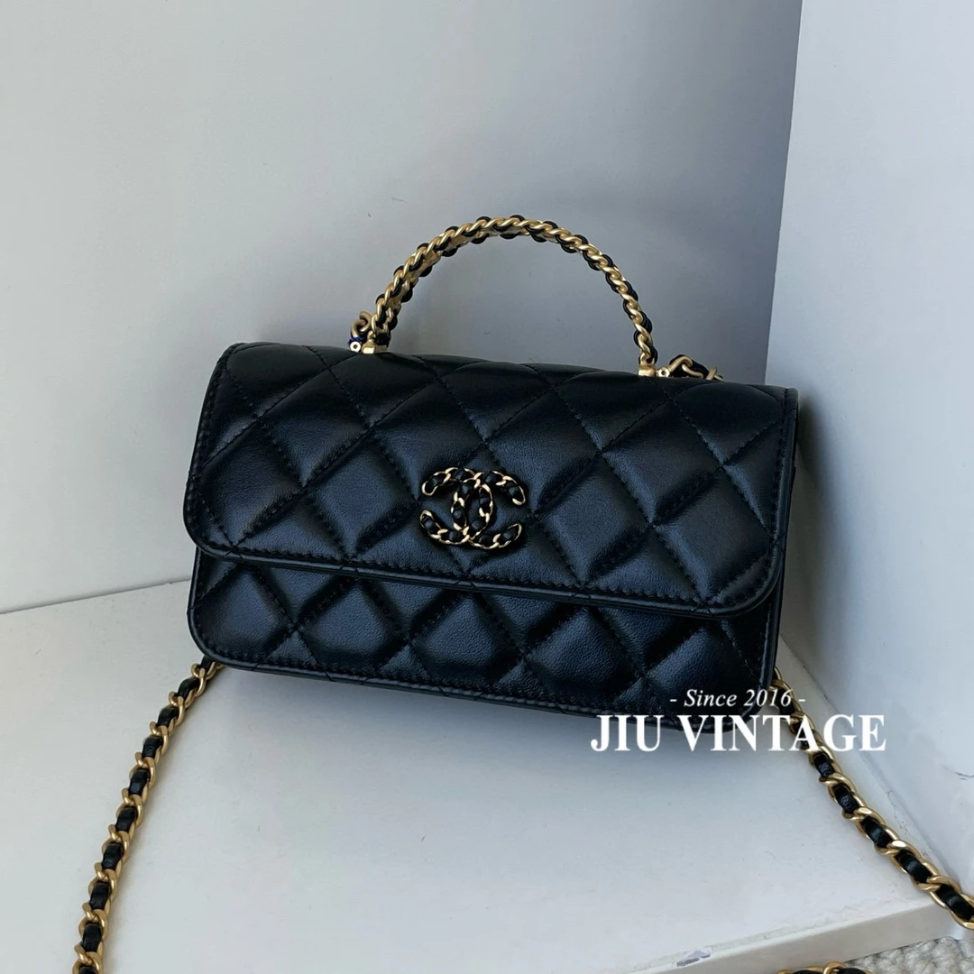 99新 Chanel/香奈儿 黑金羊皮mini woc芯片中检吊牌CJM2-7994