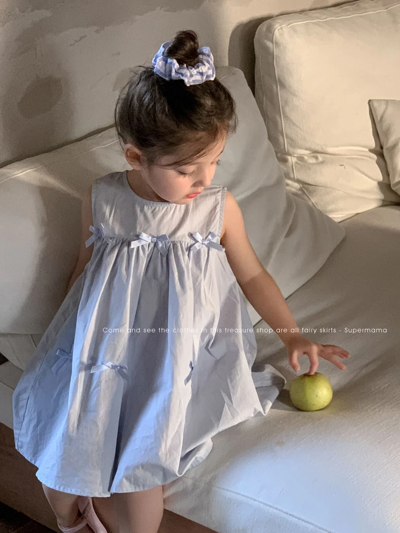 SuperMama女童连衣裙立体蝴蝶结裙韩版独特无袖甜美小童可爱女宝