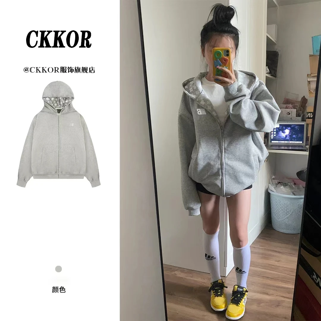 CKKOR潮牌时尚套装女学生秋季新款开衫卫衣外套拉链上衣休闲穿搭