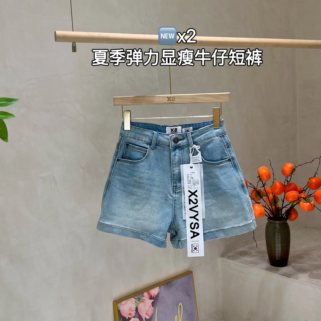 x2夏季弹力显瘦短裤女高腰弹力牛仔裤时尚百搭薄款宽松四分裤子