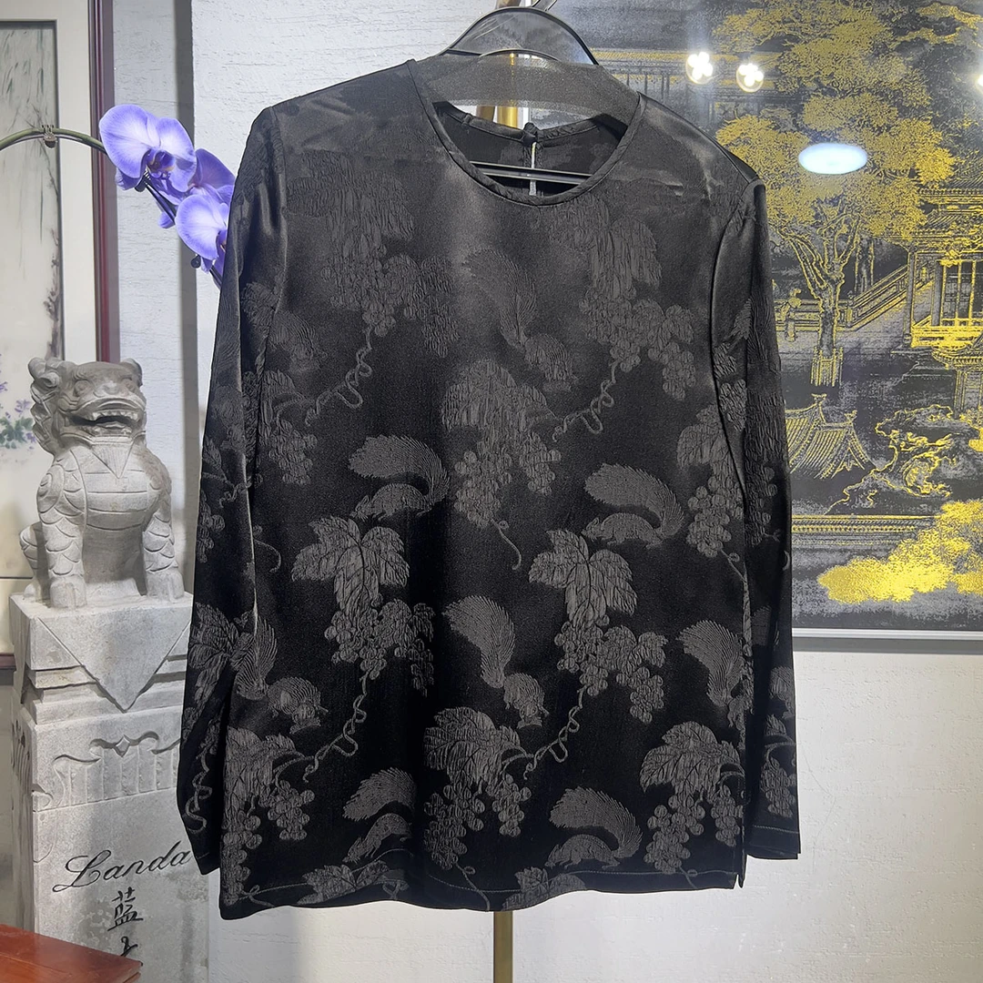 蓝大【墨璃】桑蚕丝圆领上衣6986