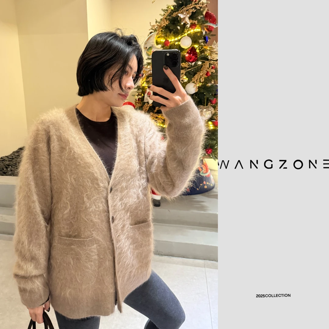 WANG ZONE｜“拉绒王”奢级100山羊绒拉绒蓬松云朵感v领开衫外套