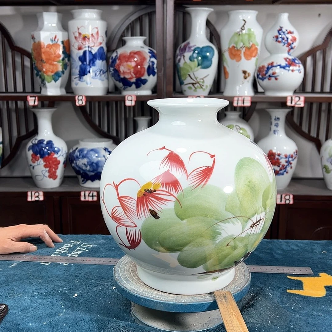 摆件景德镇陶瓷石绿荷
