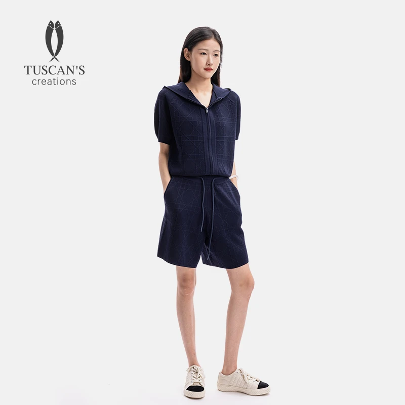 TUSCAN'S CREATIONS女士通勤百搭套装短袖上衣五分短裤时代双鱼