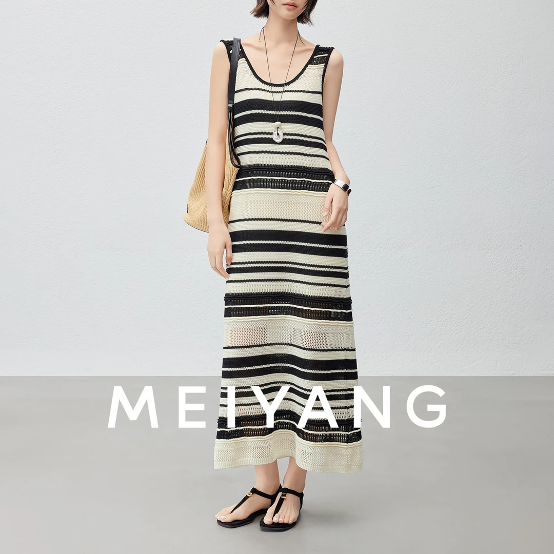 美洋MEIYANG【商场同款】渐层针织连衣裙 条纹背心裙温婉大方衣服