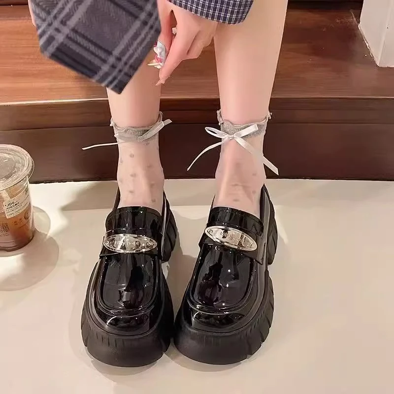 一脚蹬乐福鞋女2025春季新款百搭厚底小皮鞋春小个子英伦风单鞋子