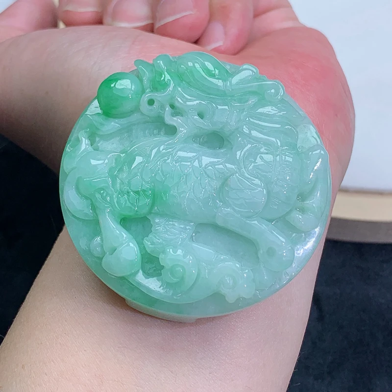 水润 飘绿 麒麟 腰佩 皮带扣 78.73g 缅甸天然A货翡翠玉石