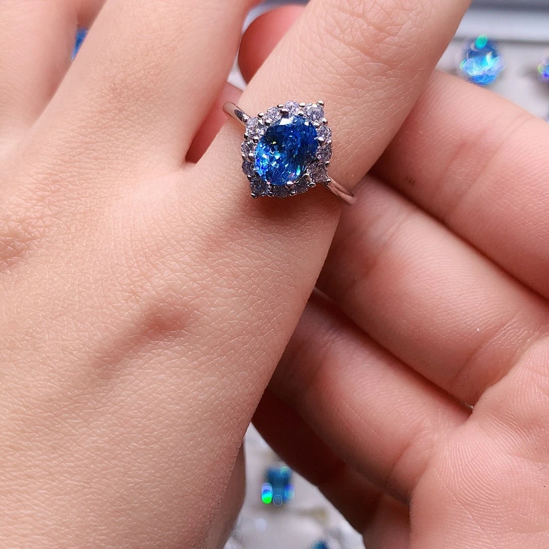 海蓝宝石戒圈银S925镶嵌