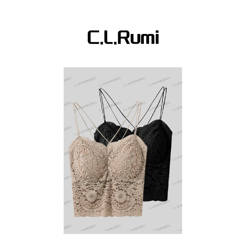 【Rumi小店】”蕾丝背心“25夏交叉式无痕带胸垫美背蕾丝背心6781bx
