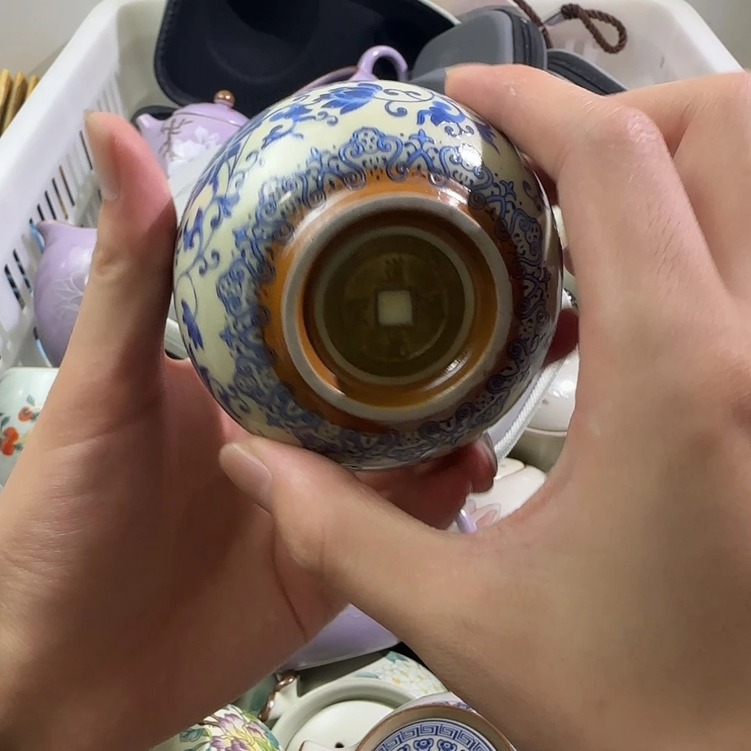 汝窑开片青花铜钱杯