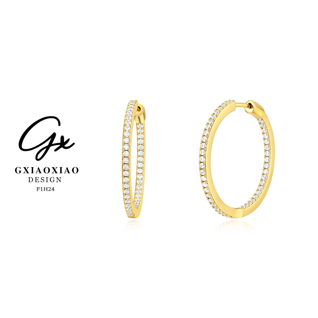 铜合金合成锆石耳饰 镀K金 轻奢气质百搭时尚简约圆形耳环 F1H24