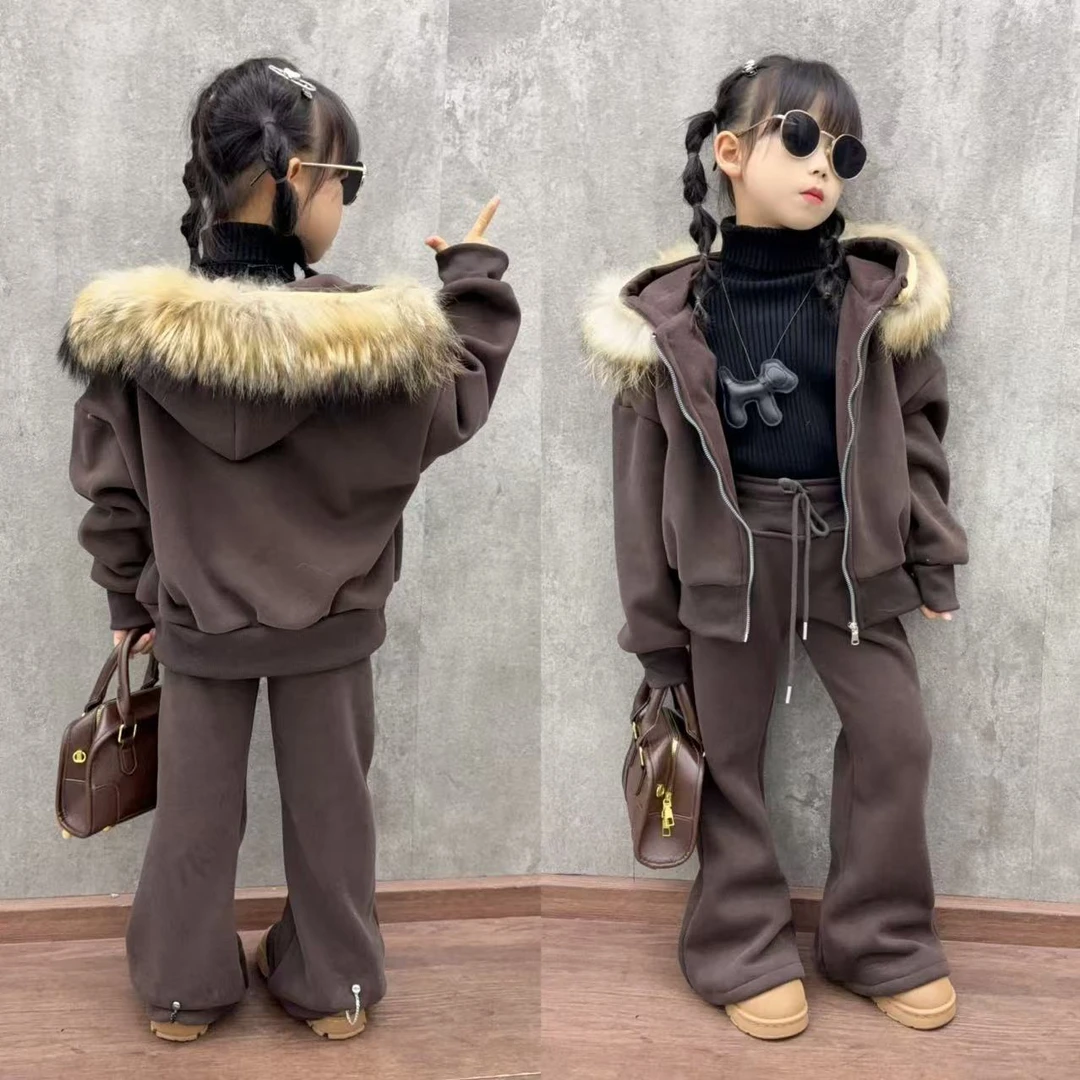 女童秋冬新款运动拉链卫衣卫裤套装儿童加厚衣服小女孩秋冬两件套