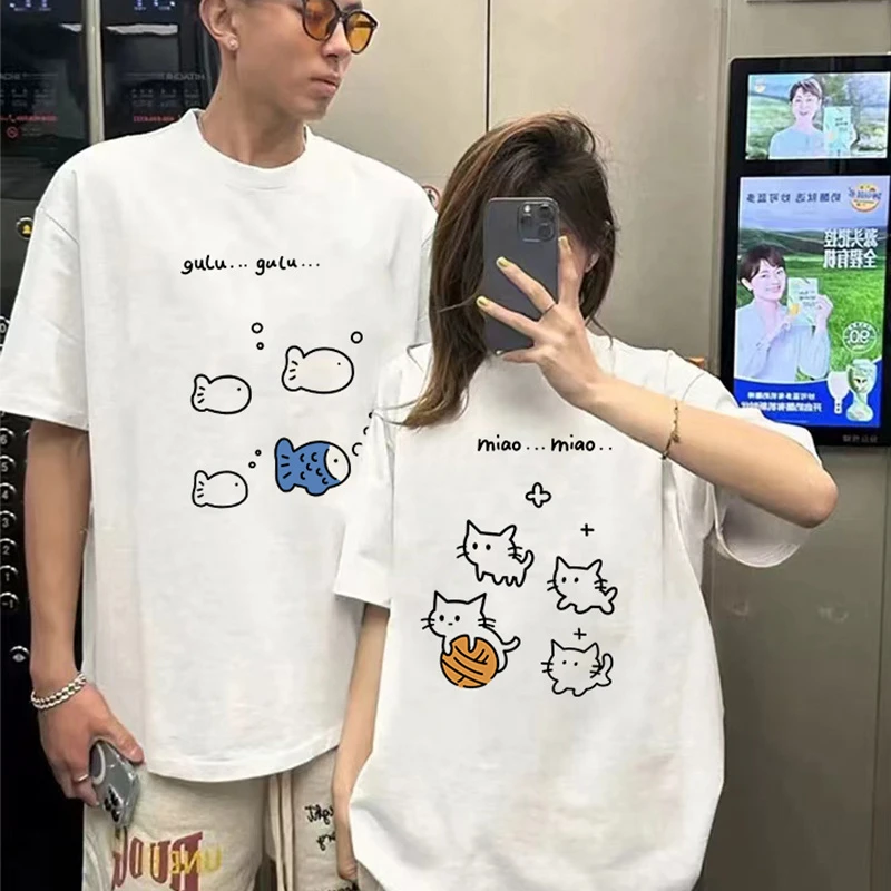 不一样的独特超火情侣装夏季2025新款高级感纯棉短袖t恤男女上衣