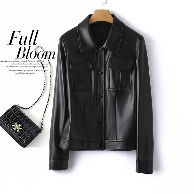 海宁真纯皮衣女短款皮夹克修身小外套皮衣MGYY-838