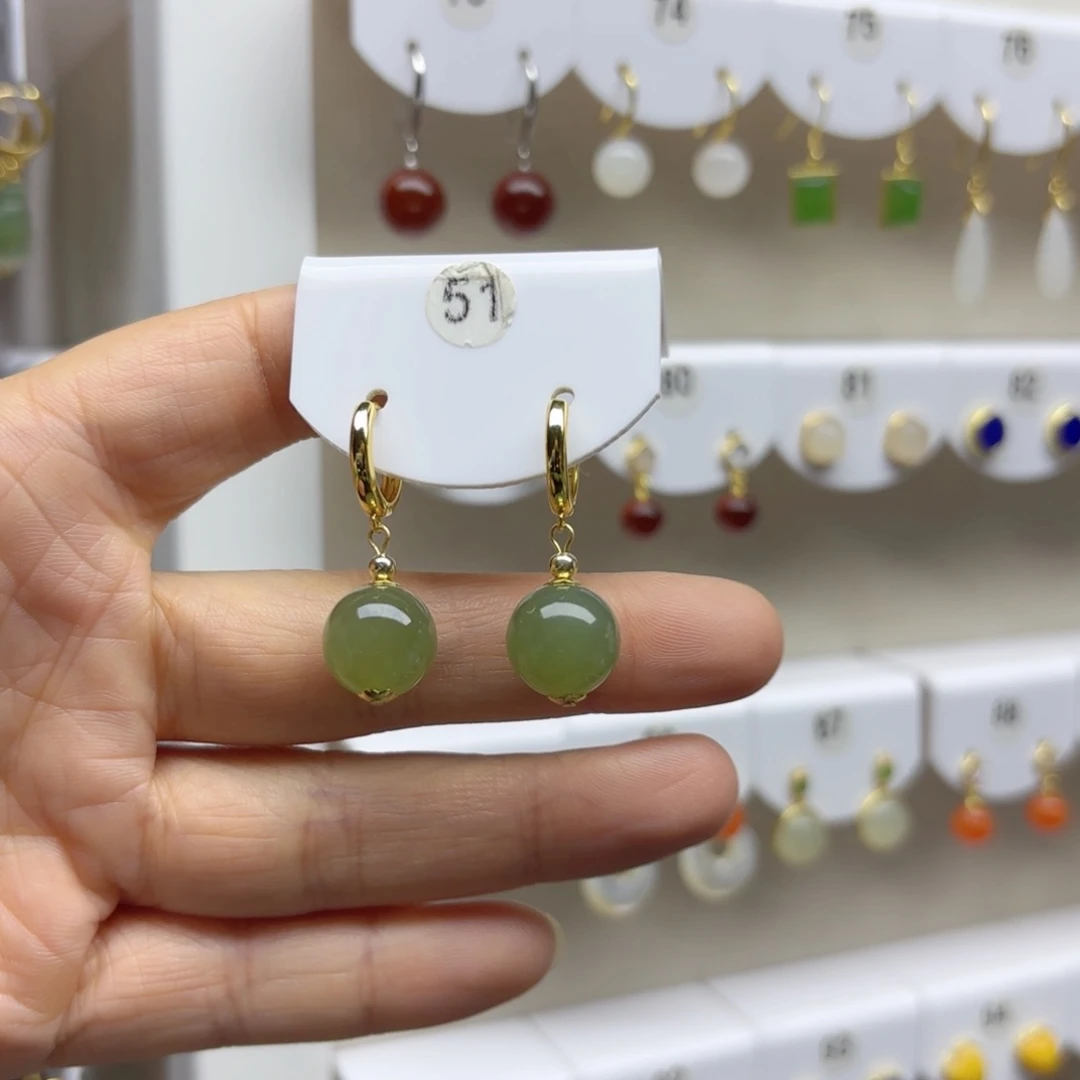 银S925镶嵌和田玉耳饰