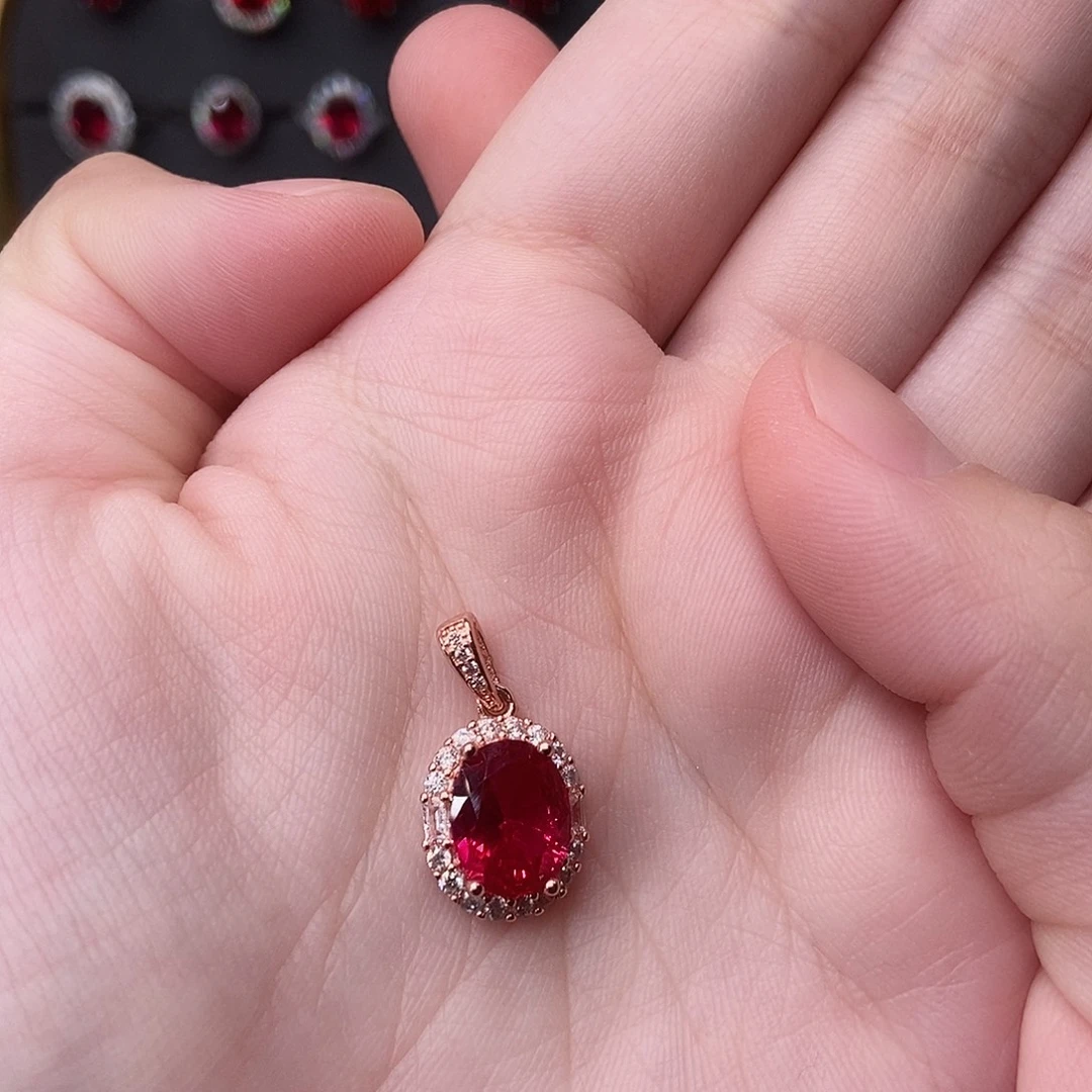 红宝石银S925镶嵌吊坠(赠链)