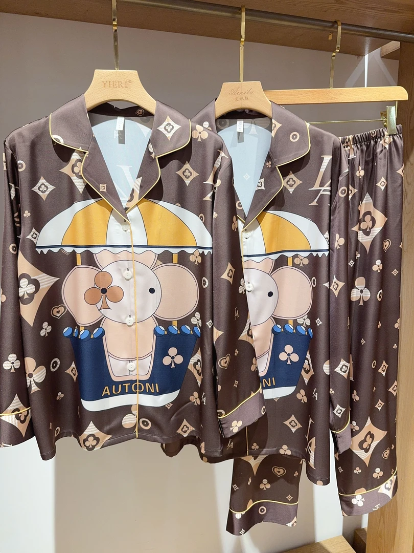 【咖色小象】江南柳叶丝睡衣软丝男女同款网红家居服套装情侣可外穿