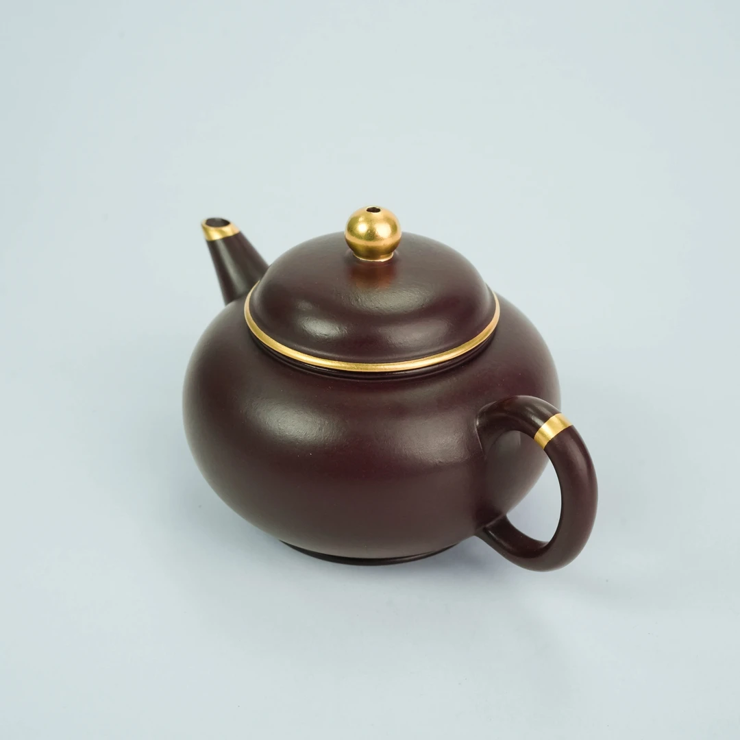 HTF-1192宜兴原矿手工紫砂壶紫罗兰描金水平120CC