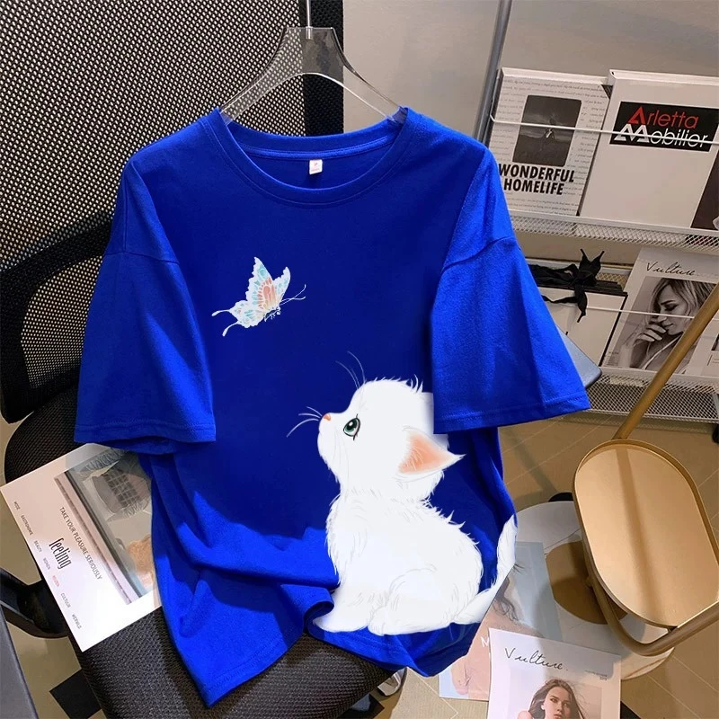 克莱茵蓝短袖夏季t恤女2025新款爆款半袖宽松夏天小个子上衣