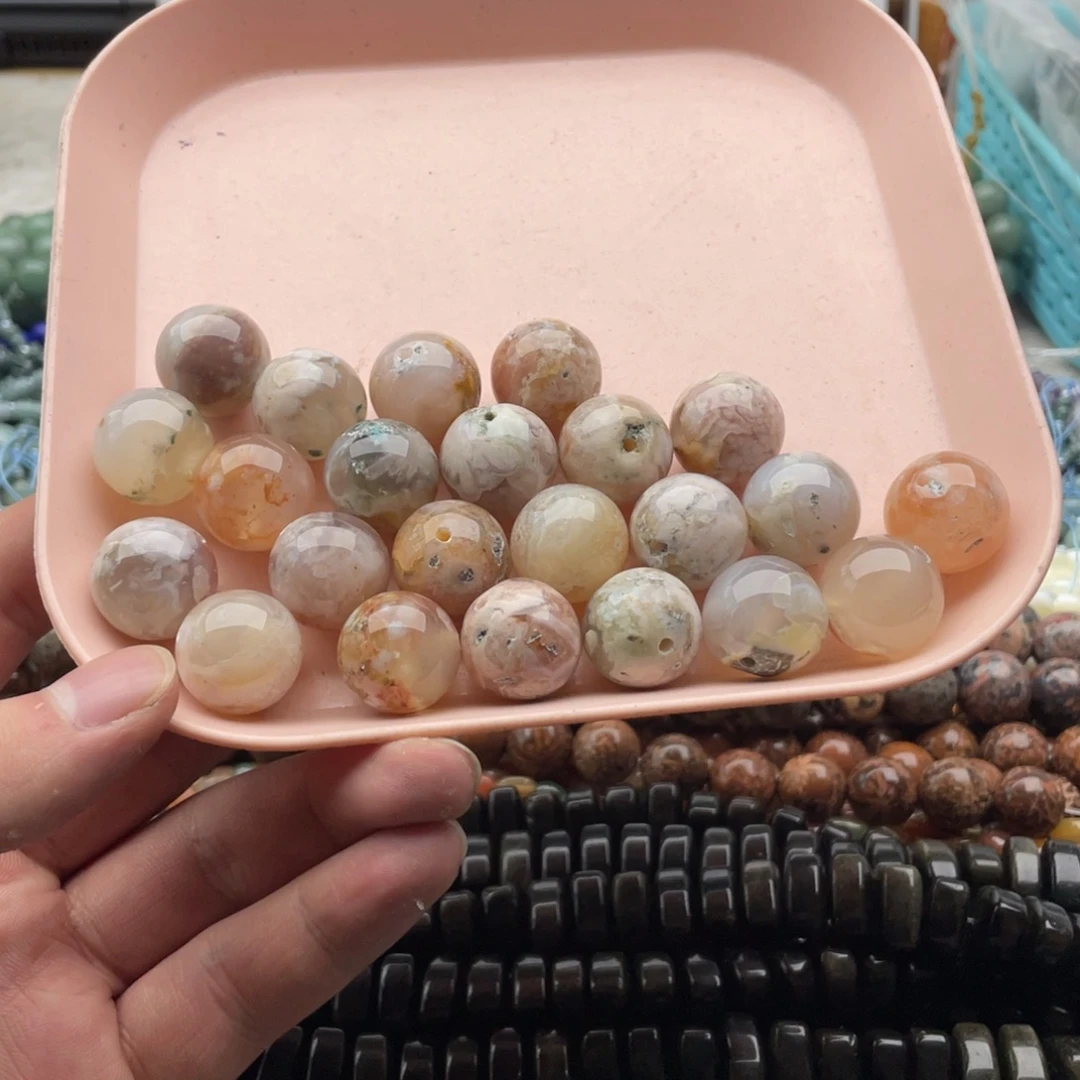 玛瑙/玉髓合金珠宝半成品两个装原矿樱花玛瑙圆珠卡17+mm