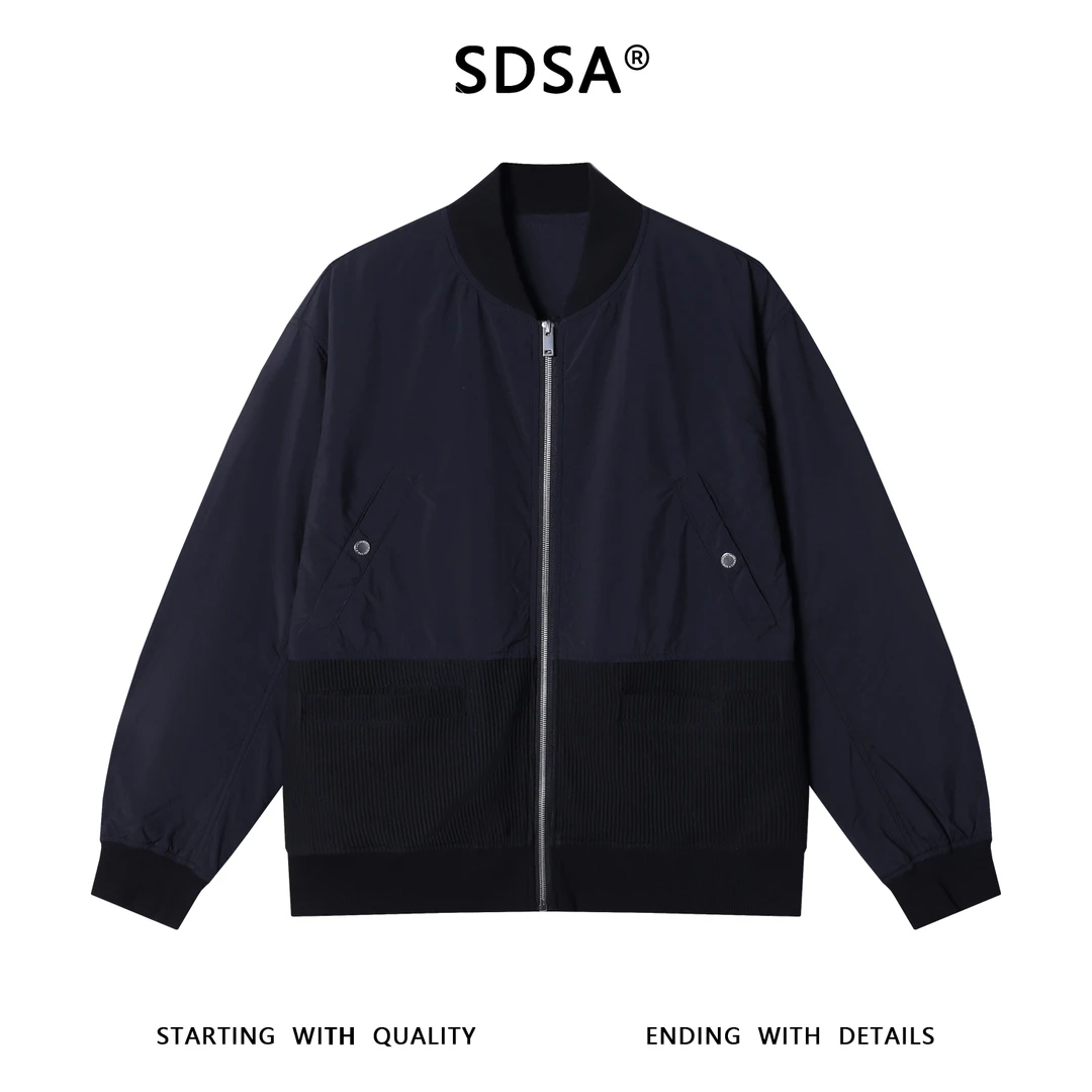 SDSA秋冬新款痞帅男装潮牌拼接棒球领拉链开衫夹克小众设计时尚
