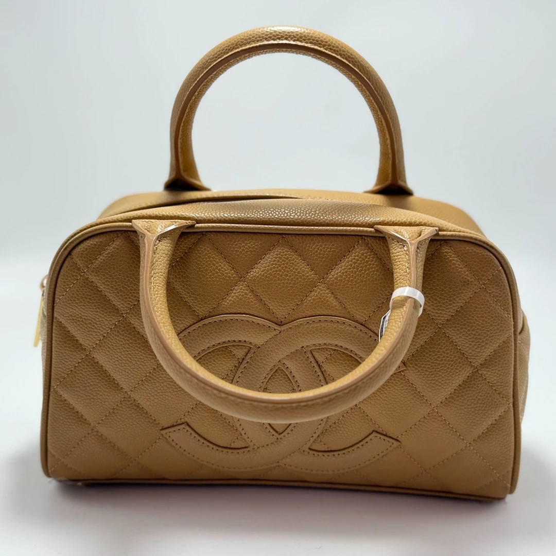 99新 Chanel/香奈儿 【一梵】奶茶色菱格纹荔枝牛皮保龄球包手提包