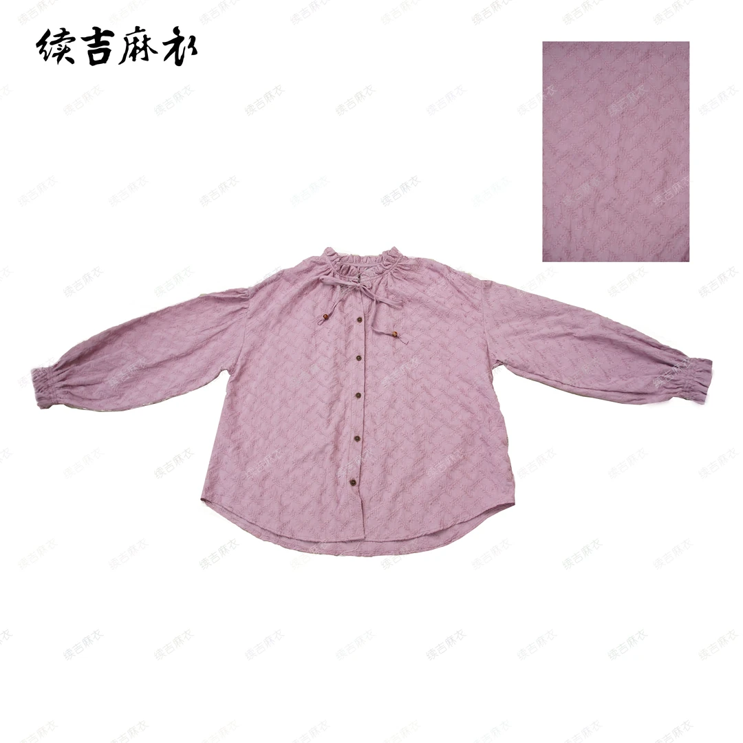 春-原创设计25-63【午茶小调】棉泡泡袖提花系带木耳花边领衬衣