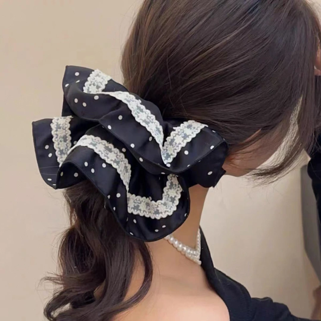 101温柔蕾丝花边波点大肠发圈高级感缎面优雅气质头绳发绳发饰