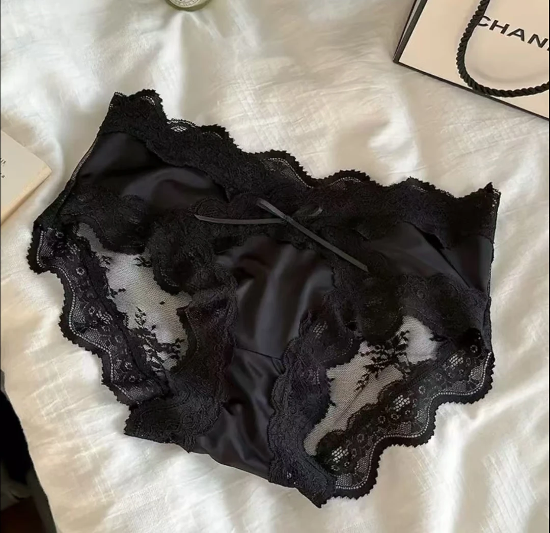 【雾面月光】法式缎面轻奢性感蕾丝内裤禁欲系缎面中低腰内裤7A底裆