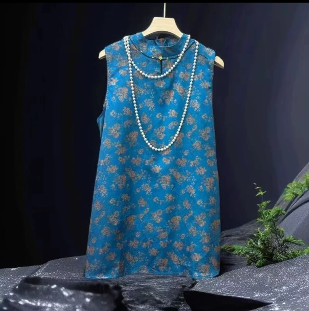 {美遇}新中式国风奥黛复古旗袍背心上衣气质时尚无袖长款小衫