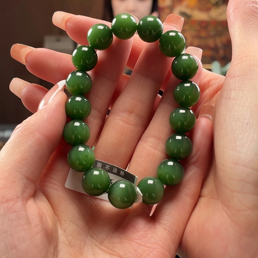 和田玉未镶嵌手串俄碧玉卡11.5圆珠