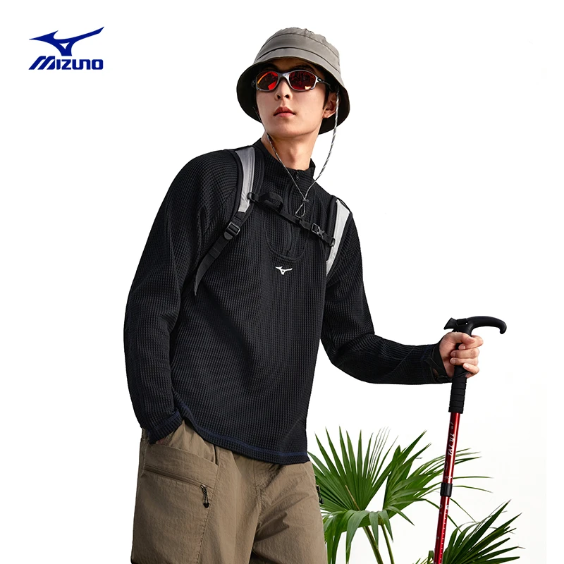 美津浓半拉链套头衫华夫格男女户外运动卫衣运动休闲户外K2CA56Y1