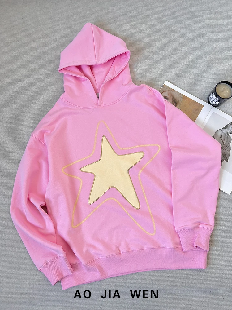 【佳文定制】2219五角星长袖宽松卫衣上衣