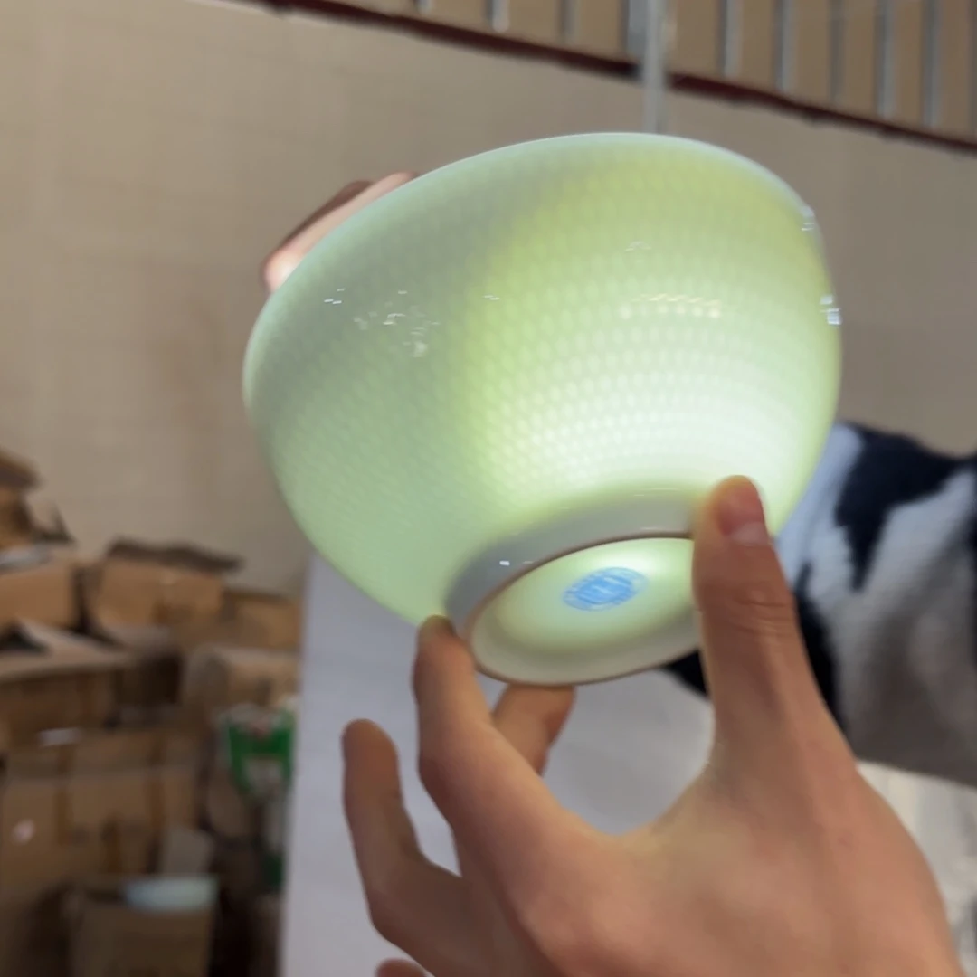 陶瓷6英寸影青网格面碗2只