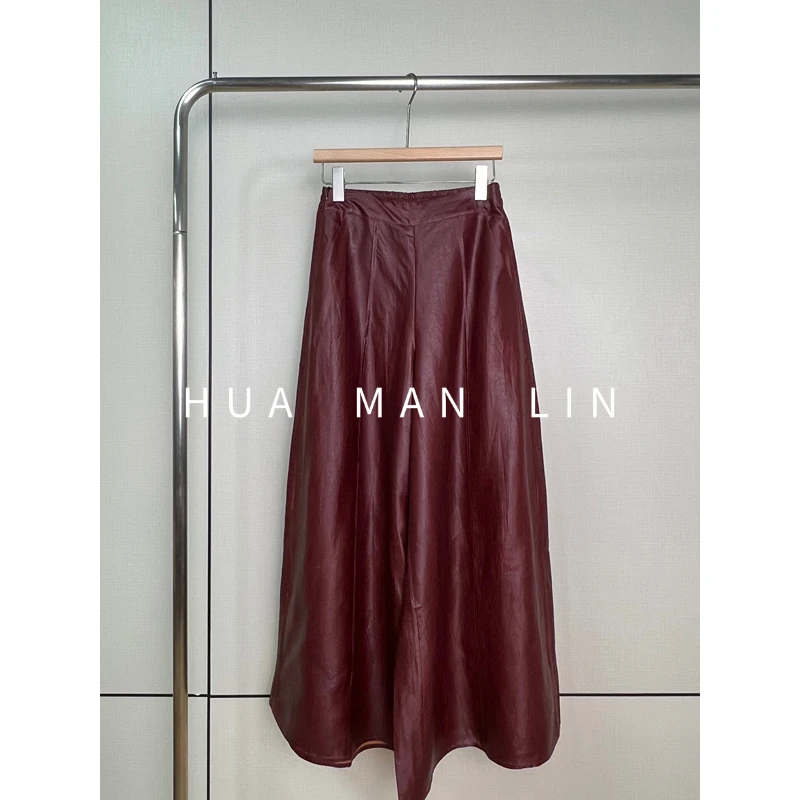 【花满林】后松紧腰侧边拉链红云纱真丝桑蚕丝休闲阔腿长裤33001