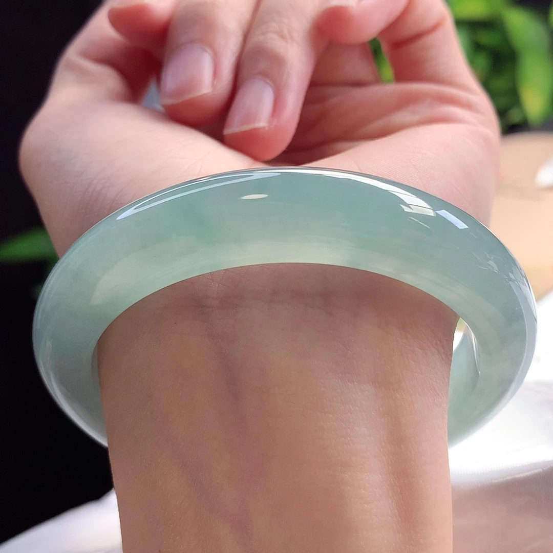 未镶嵌手镯翡翠57-58圈口冰透满色宝石蓝绿对标中万6号