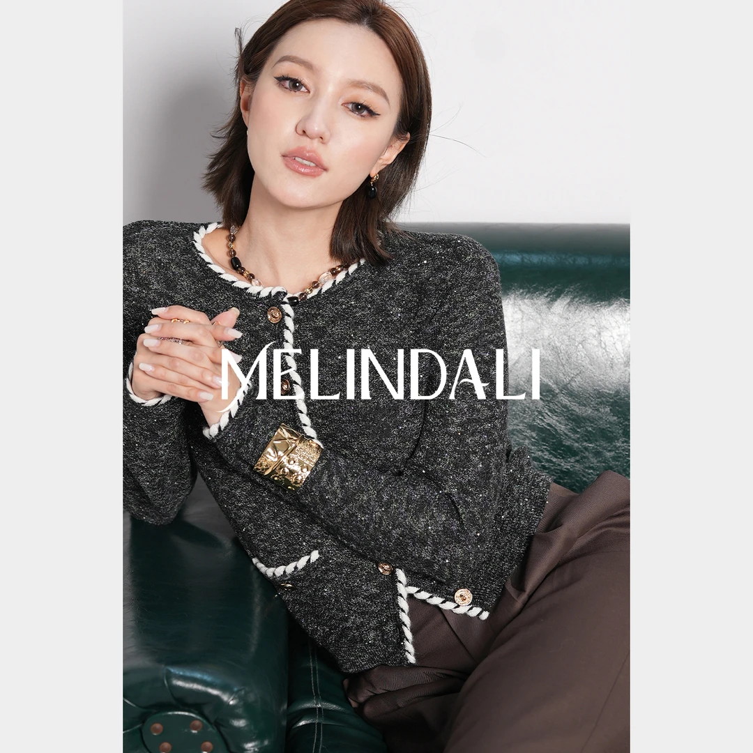 Melinda Li【森林花呢】小香风渐变珠片花纱手工织带针织开衫外套