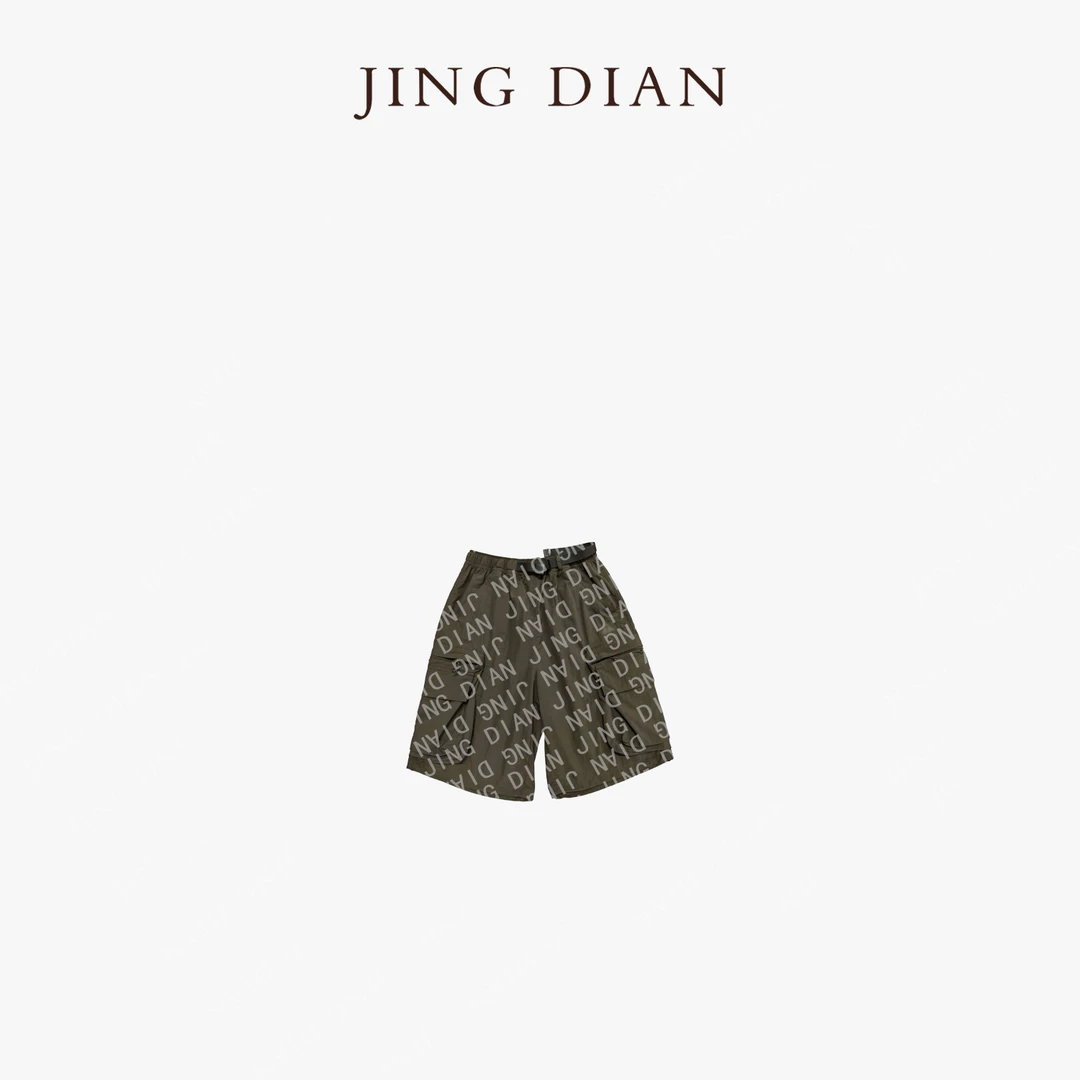 【JINGDIAN】定制款灰绿色工装休闲中裤  设计师时尚百搭宽松潮流