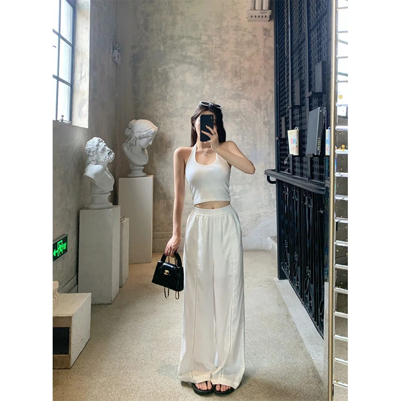 2025夏季新款潮辣妹套装无袖吊带背心女夏季宽松白色休闲裤两件套