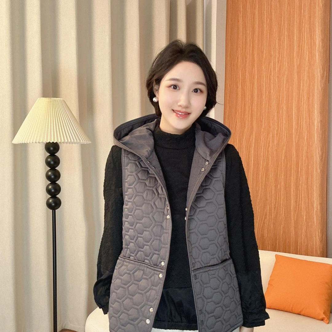 秋冬百搭气质夹棉连帽马夹  5029