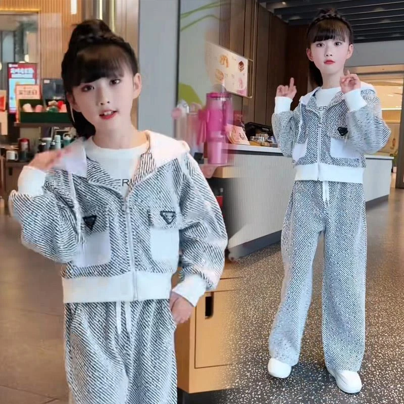 女童开衫套装2025新款洋气中大童春秋季工装卫衣休闲运动裤两件套