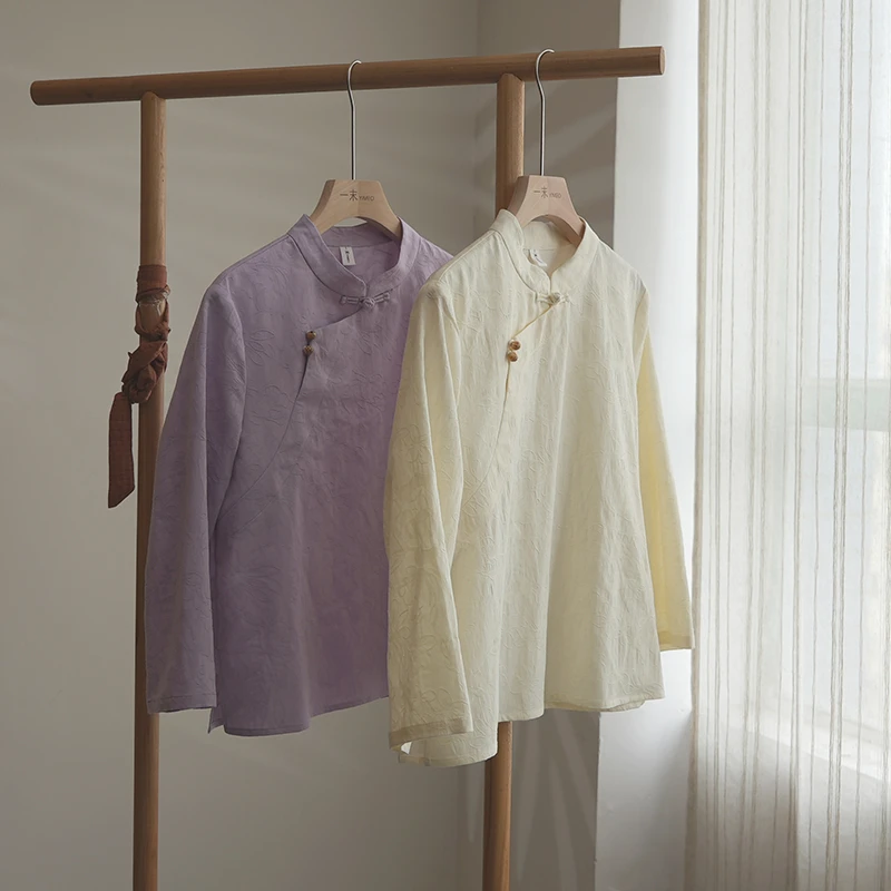 4424《梨月初巷》原创气质复古提花衬衫国风独特文艺立领长袖上衣