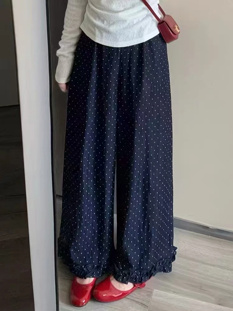 2025波点显瘦女裤夏季薄款高腰百搭洋气九分裤宽松波点裤女直筒裤