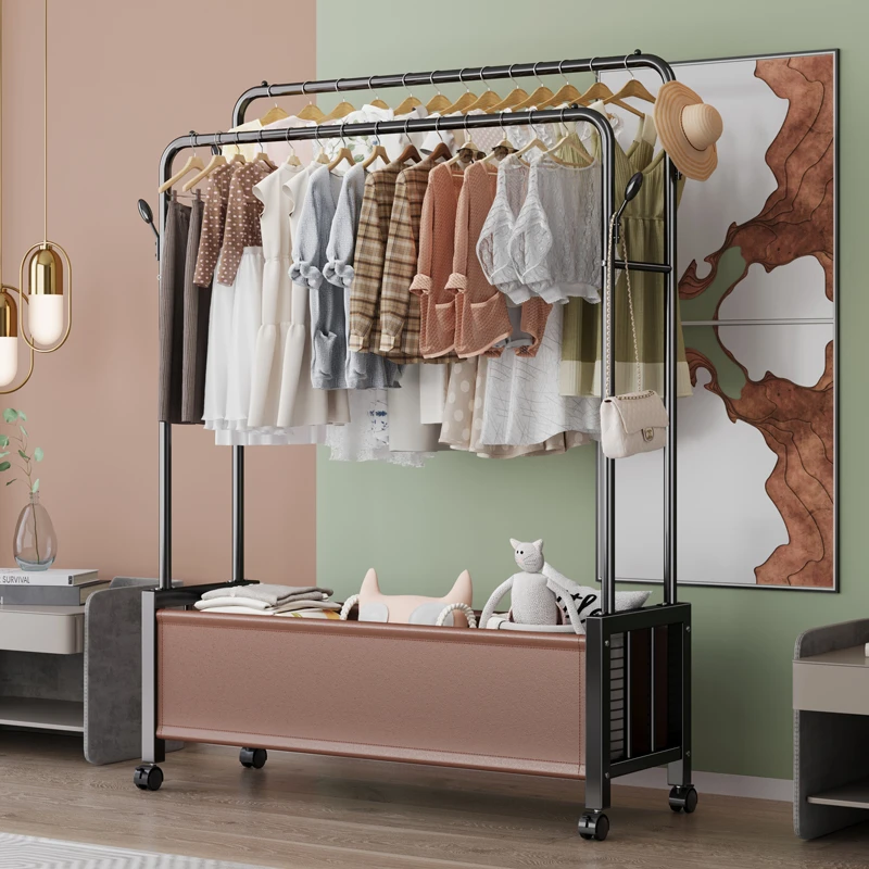 唯阔落地挂衣服架子房间皮革衣架子落地式卧室家用简易立式挂衣架