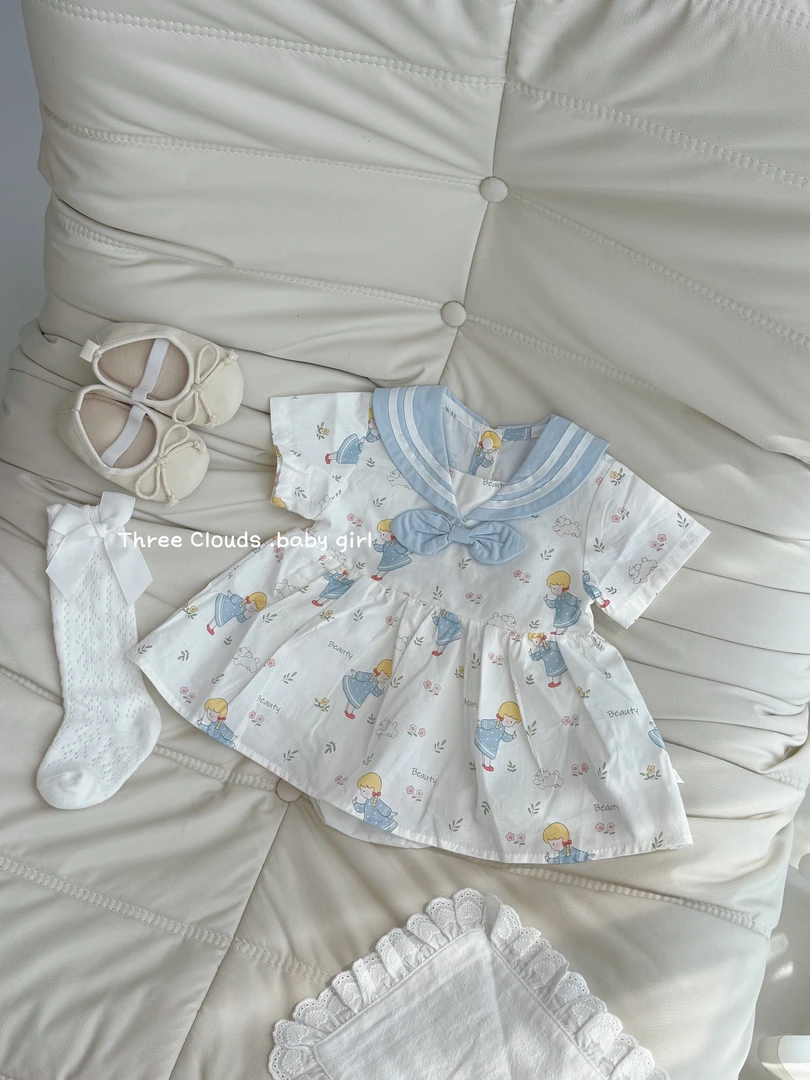 三小朵2604【babygirl】夏季婴幼儿女宝宝清新可爱哈衣蓝色哈衣裙