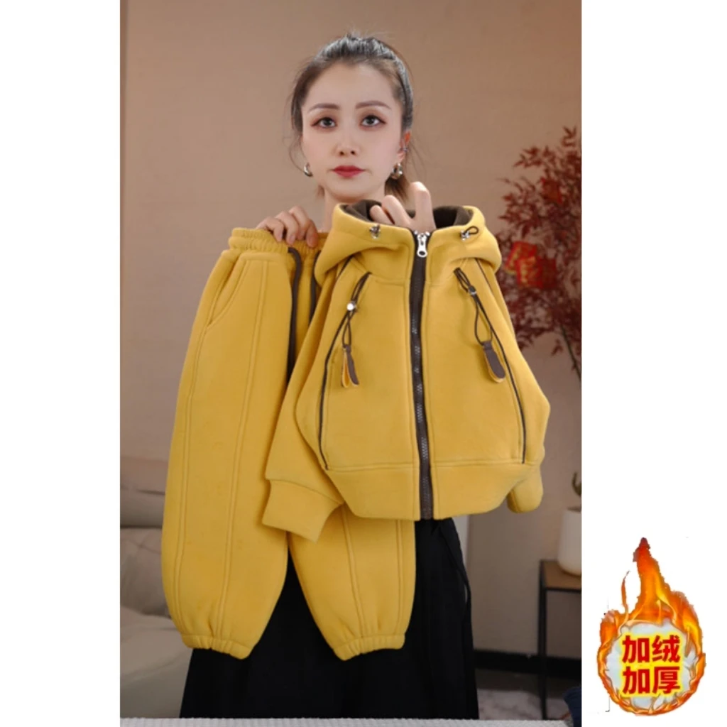 【加绒加厚】男女童加绒深秋2025中大童男孩加厚儿童连帽拉链衫套装