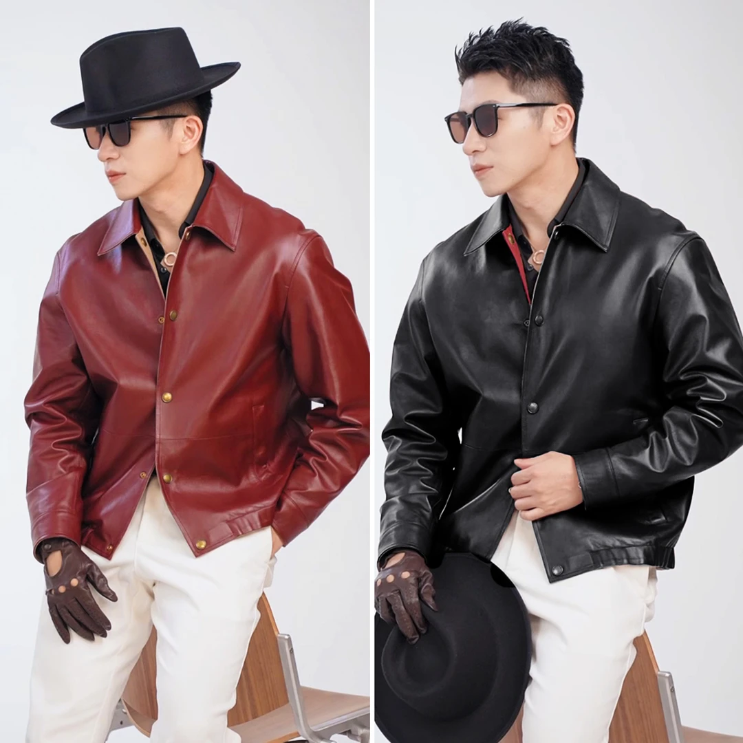 言吉男装轻奢绵羊皮双面穿夹克上衣休闲潮流翻领男士外套YJ53601